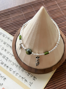 女s925银古风竹叶弹力绳手链