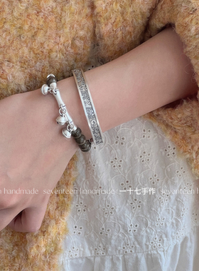 一十七手作实心足银招财猫手镯