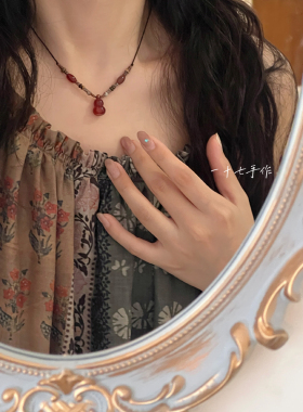 新中式串珠天然红玛瑙葫芦项链女