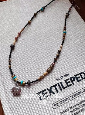 「白象」小象手工气质百搭小众长款彩色手作天然石项链礼物X044