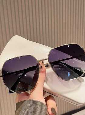 透明蓝色百搭太阳镜男士多边形金