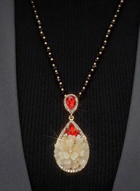 盛世花开猫眼水晶项链长款毛衣链