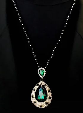 超闪绿色水晶椭圆毛衣链挂饰配饰