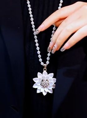 牡丹花朵吊坠毛衣链长款项链女