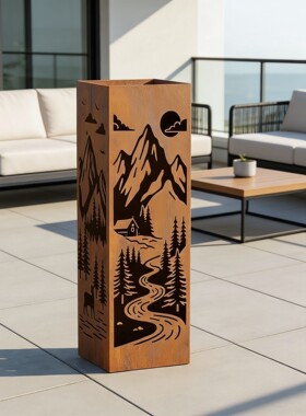 乡村风格做旧的铁艺玫瑰花立体柱子自然景观钢质路桩园林艺术装饰