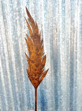 5件套生锈花束蒲苇草野花装饰植物盆栽花卉插杆花瓶金属艺术摆件