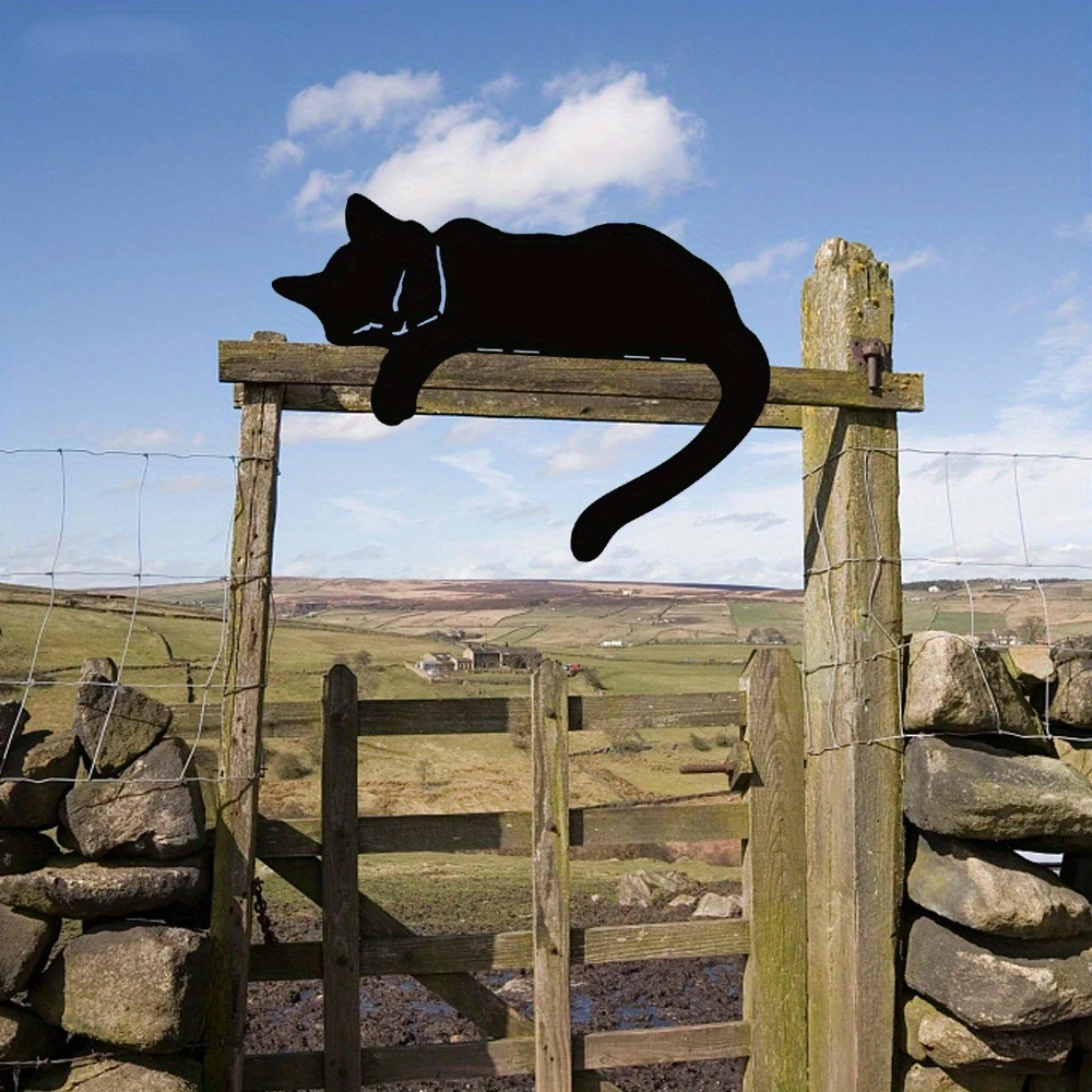 困倦的黑猫雕像户外花园艺术生锈铁艺猫剪影栅栏顶部摆件围栏装饰,淘宝优惠券,粉丝福利购,淘宝优惠卷