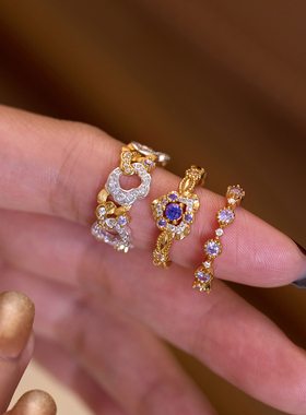 《解锁》复古设计高级感小众百搭法式宫廷精致纯银镀金戒指环女