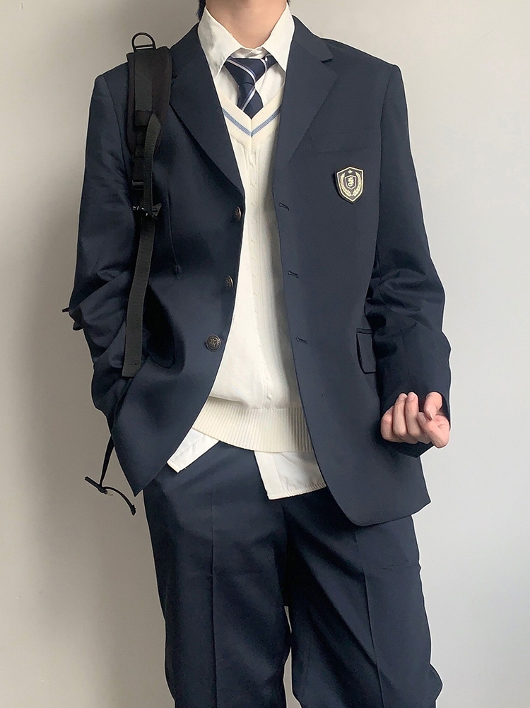 木村叔dk原创春秋季灰色西服外套男士日系制服学生西装黑色长裤子 - 图2