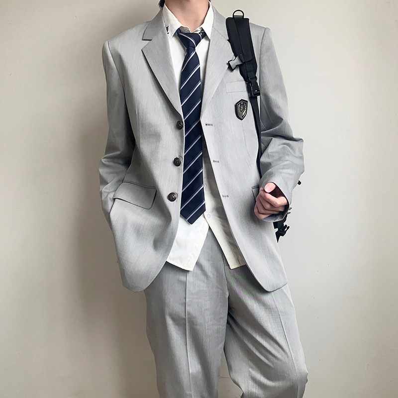 木村叔dk原创刺绣日系制服夏季薄款三粒扣西服外套男秋季绀色西装 - 图2