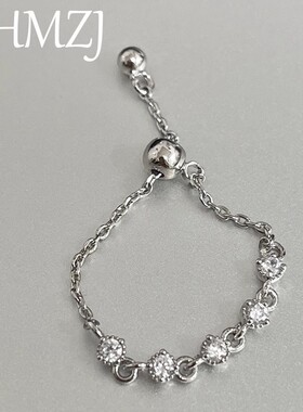 抽拉链条戒指水晶镶钻新款潮百搭