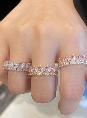 韩国代购轻奢简约高级感彩色渐变水晶锆石戒指开口戒子个性小众