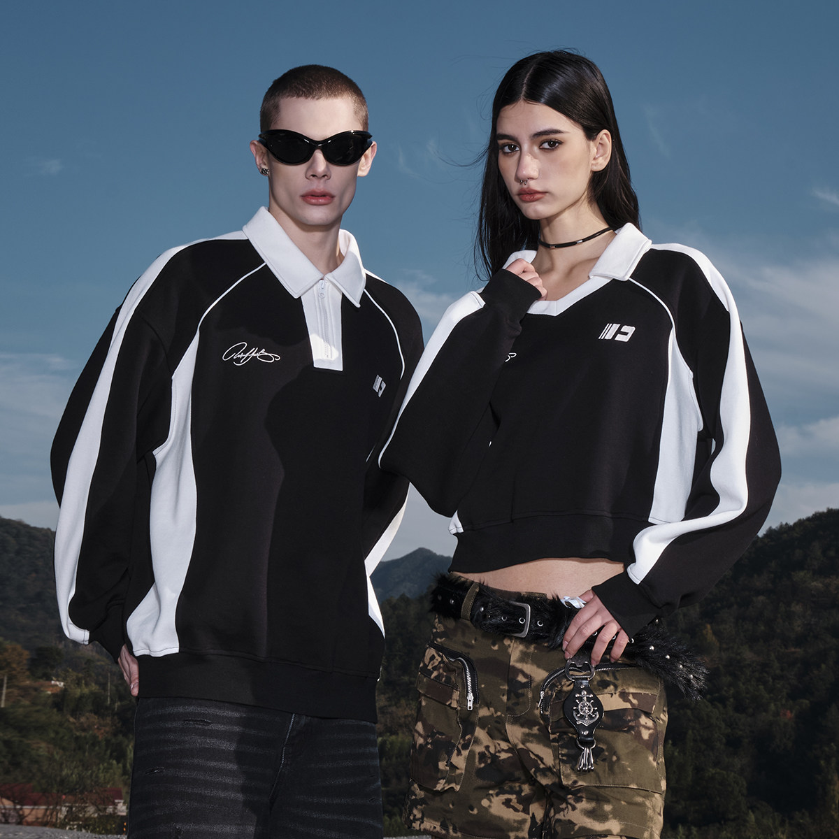 FORNINES刺绣polo领半拉链卫衣男女情侣上衣潮牌春秋美式短款外套,淘宝优惠券,粉丝福利购,淘宝优惠卷