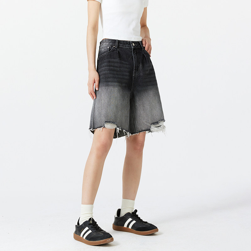 FORNINES水洗渐变破洞美式高街牛仔裤男女潮牌短裤夏季宽松五分裤,淘宝优惠券,粉丝福利购,淘宝优惠卷