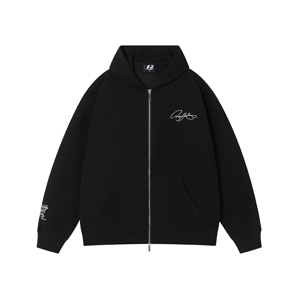 FORNINES花体刺绣开衫卫衣男女潮牌情侣装重磅连帽衫秋冬美式外套 - 图3