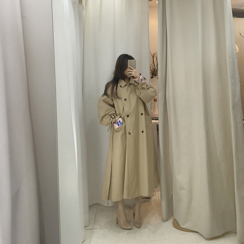 新款春秋女中长款双排扣过膝外套 2018 休闲气质秋款宽松卡其色风衣 新款春秋女中长款双排扣过膝外套 2018 休闲气质秋款宽松卡其色风衣