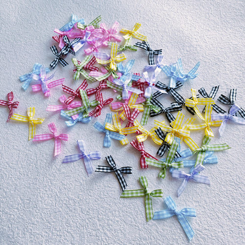 7mm格子带手打蝴蝶结半成品 手工diy应援扇棒装饰材料配件F330 - 图0