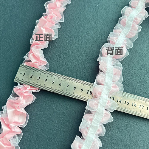 双层弹力蕾丝花边 手工diy纱+缎带木耳松紧带痛包应援扇装饰W41 - 图0