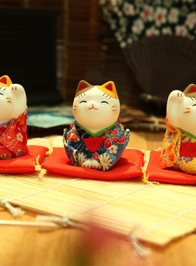 日本药师窑锦彩 陶瓷招财猫 汽车摆件开业乔迁 结婚送朋友 财运猫