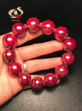 朱砂原矿 原石精品手链全透光本年手串男款圆珠珠收藏礼品