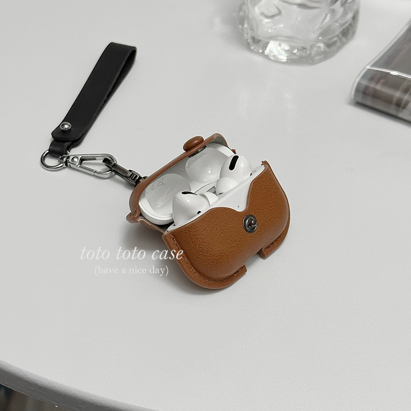 小众棕色复古皮质耳机套挂件适用苹果AirPodsPro2保护套2代/3代/AirPods4耳机套/AirPodsPro3新款耳机套 - 图3