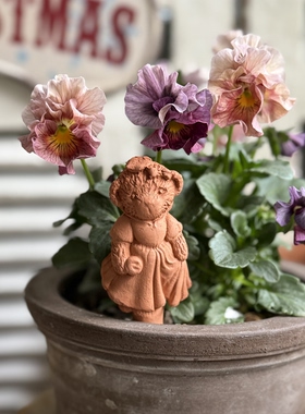 原创设计手工制作红陶小熊花插花盆摆件