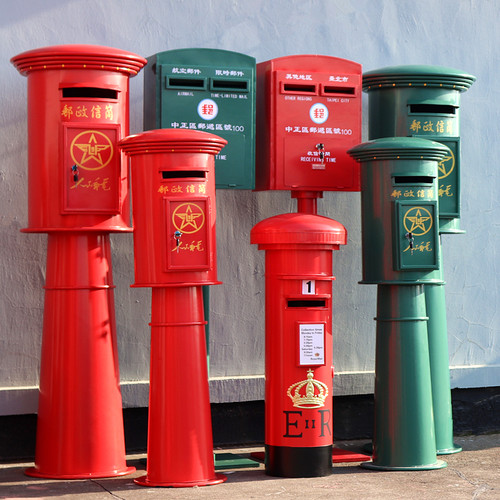 铁艺中国邮政邮筒户外大型落地摆件人民信箱绿色邮箱信箱摄影道具 - 图2