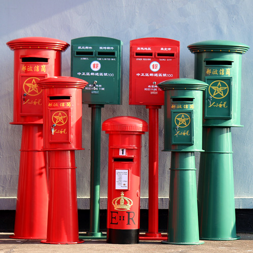 铁艺中国邮政邮筒户外大型落地摆件人民信箱绿色邮箱信箱摄影道具 - 图0