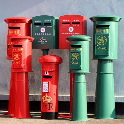铁艺中国邮政邮筒户外大型落地摆件人民信箱绿色邮箱信箱摄影道具 - 图1