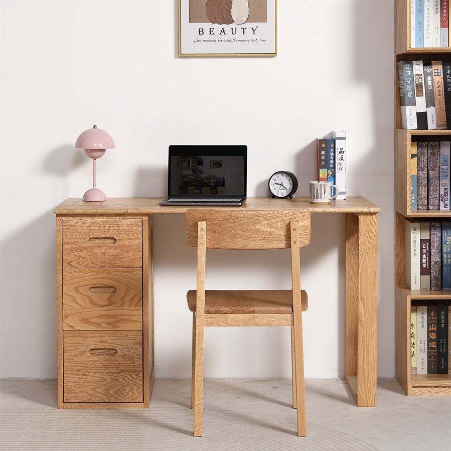 红橡木纯实木北欧书桌大容量抽屉柜电脑学习桌,淘宝优惠券,粉丝福利购,淘宝优惠卷
