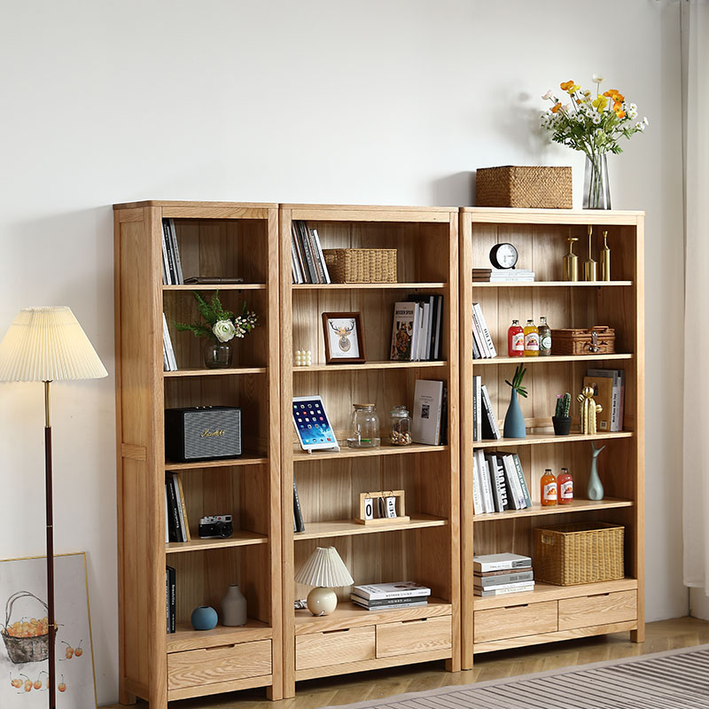 Environmentally friendly fully assembled mortise and tenon Qingdao pure solid wood bookshelf