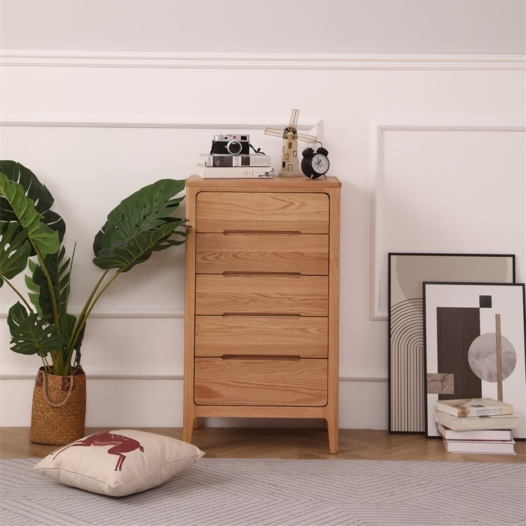 纯实木高五斗橱全红橡木五斗柜现代简约日式小户型北欧风格抽屉柜 - 图0