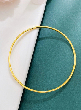 黄金爆闪碎碎冰手镯足金999素圈固口空心纯金镯子细款小克重叠戴