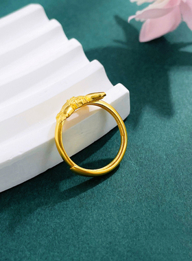 古法黄金戒指女狐狸999足金可调节食指尾戒活口金戒指女结婚送礼