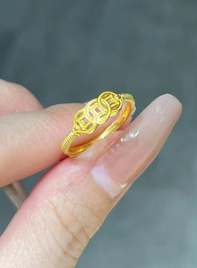 5G黄金钱币招财进宝纯金戒指