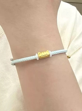 足金999法棍猫黄金转运珠 可爱喵喵法棍纯金手链串珠路路通送手绳