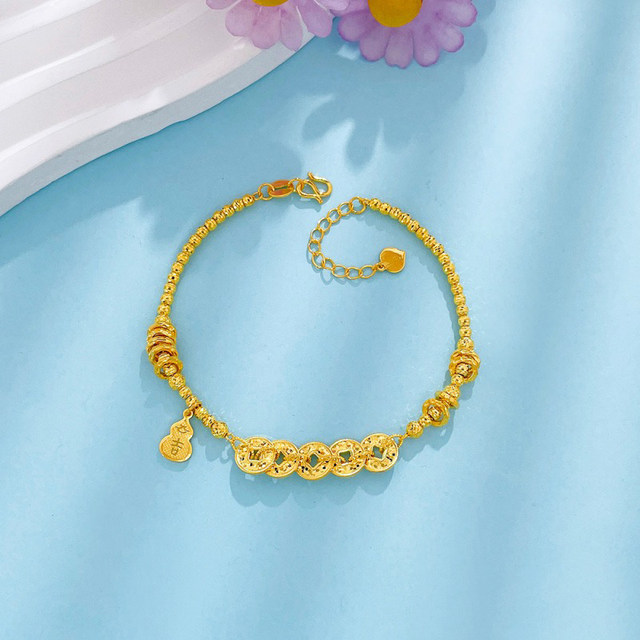 Gold Five Emperors Money Bracelet Coin Coin Wrapping Gold Lucky Bracelet Women's Foot Gold 999 Money String Three Gold Gift