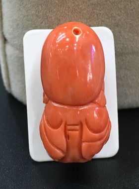 七宝珊瑚：佛公吊坠颜色漂亮适合DIY项链手链