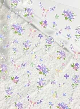 春日紫色雪兰花碎花浮雕美甲贴纸