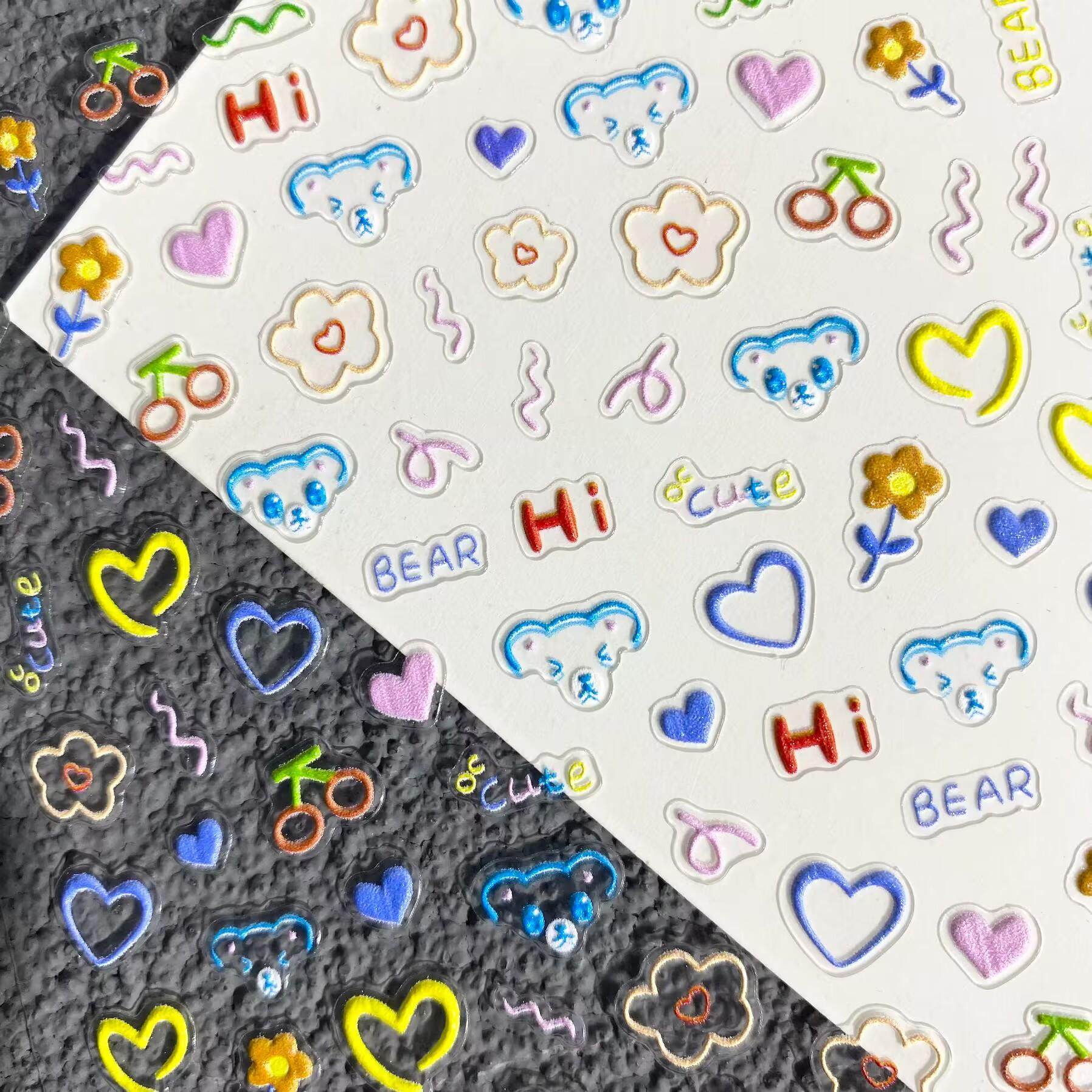 可爱小熊童趣表情浮雕美甲贴纸diy涂鸦立体手账ccd手机壳指甲贴,淘宝优惠券,粉丝福利购,淘宝优惠卷