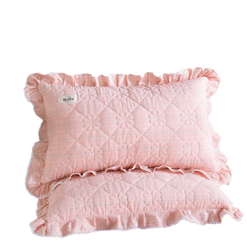 全棉加厚夹棉水洗棉单人纯棉儿童花边枕套学生枕头套48x74一对装 - 图0