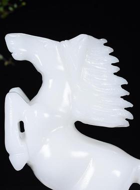 纯手工天然阿富汗白玉马摆件生肖马客厅玄关办公室装饰开业礼品