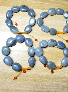 天然新疆和田玉籽料手串老矿青花原皮男女款原石手链饰品支持鉴定