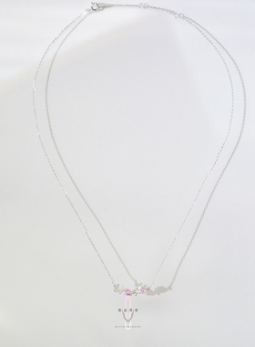 弥音原作蝶恋心语S925纯银粉色水钻锁骨链十字链蝴蝶爱心女友礼物