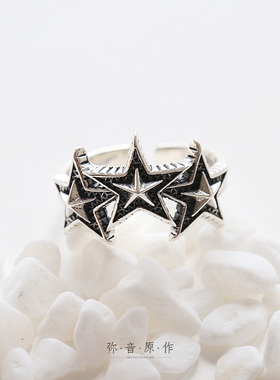 弥音原作s925纯银五角星戒指女日