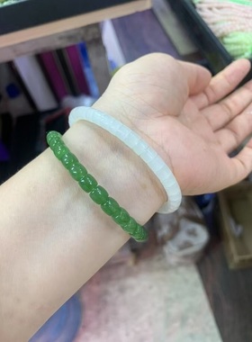 天然和田玉碧玉精品阳绿直切手串