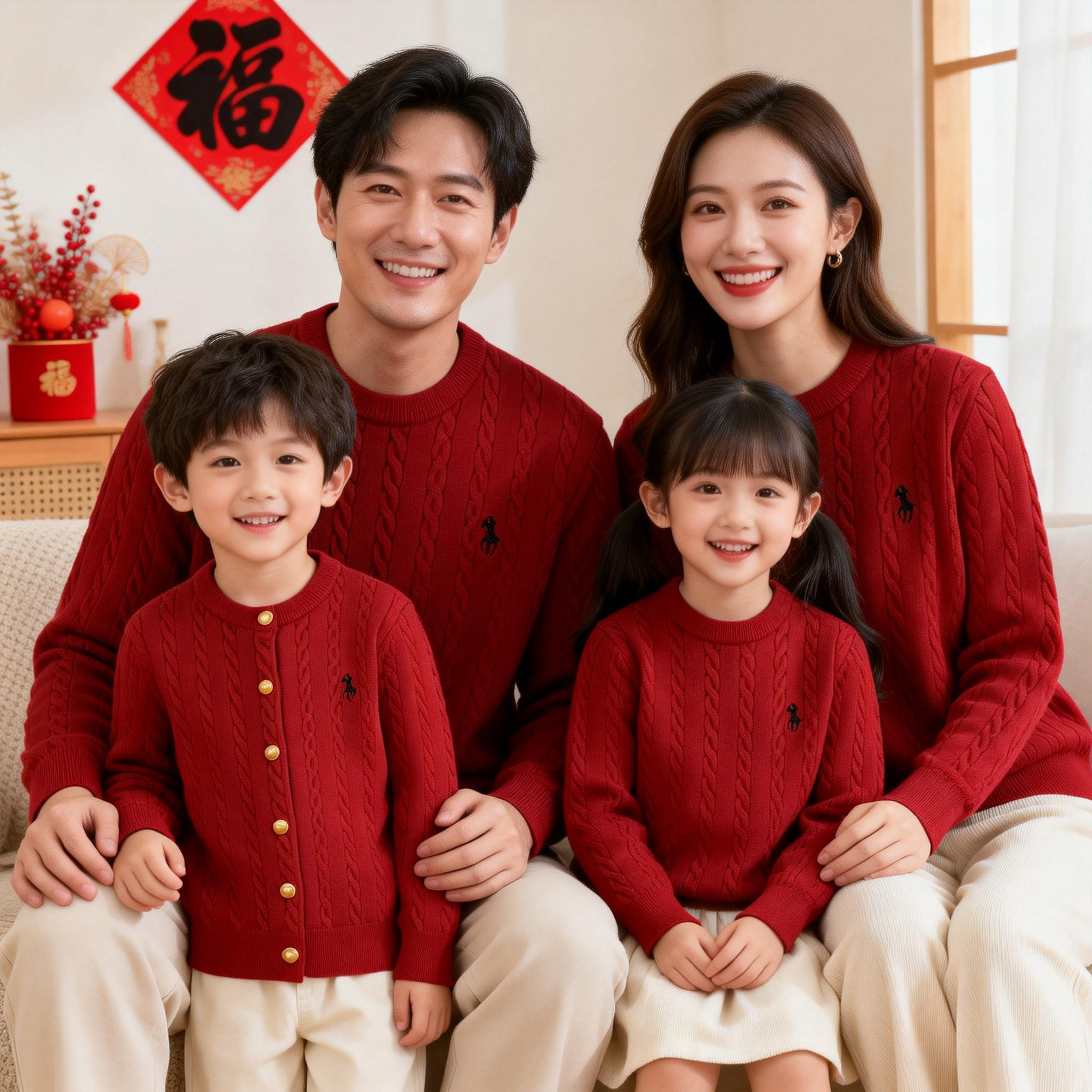2026新款全家福亲子装红色毛衣马年春节过年一家三口母女装开衫,淘宝优惠券,粉丝福利购,淘宝优惠卷