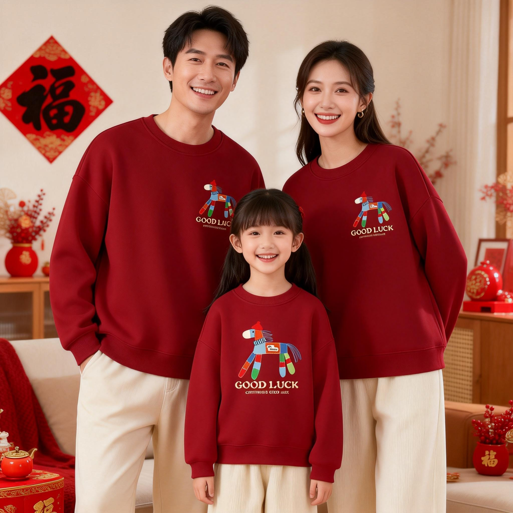 马年新年亲子装加绒卫衣冬装一家三口过年拜年服全家福母子母女装,淘宝优惠券,粉丝福利购,淘宝优惠卷