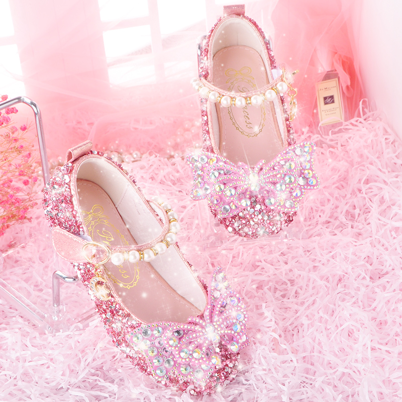 女童皮鞋春款爱莎公主的鞋小女孩软底水晶鞋女儿童珍珠礼服单鞋子 - 图0