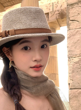 秋冬复古老钱风巴拿马礼帽平檐爵士帽女旅游时尚百搭针织渔夫帽子